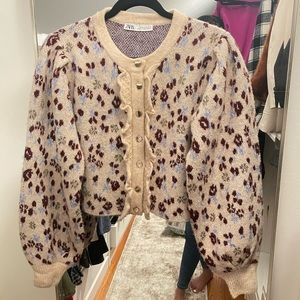 Zara drill balloon sleeve cardigan